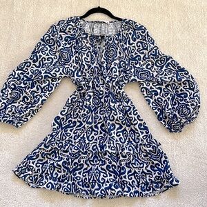 ZARA Ikat pattern ruffled long sleeved dress